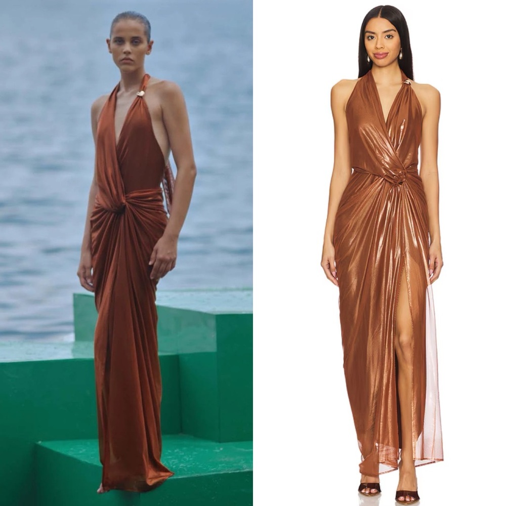 NEW NWT Baobab Liz Halter Maxi Dress In Terranova Brown Shimmer
